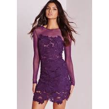 Missguided Floral Lace Mesh Bodycon Dress Purple Cocktail Dress Purple Long Sleeve Dress Cocktail Dress Lace