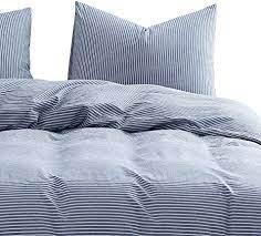 Maybe you would like to learn more about one of these? Amazon Com Wake In Cloud Washed Cotton Duvet Cover Set White Striped Ticking Pattern Printed On Denim Blue 100 Cotton Bedding With Zipper Closure 3pcs Queen Size Kitchen Dining
