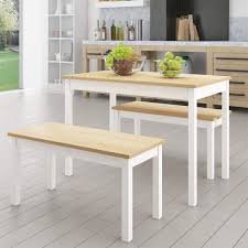 Maybe you would like to learn more about one of these? Wooden Dining Table Set And 2 Long Chairs Modern Bench Home Kitchen Dining Room Furniture Natural Pine Top With White Legs Buy Online In Antigua And Barbuda At Antigua Desertcart Com Productid 183163317