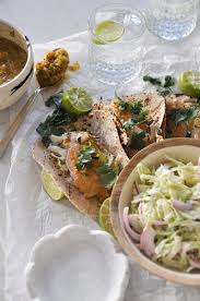 Anguiano also includes a cucumber slaw with red onion and serrano pepper dressed with orange, lemon and lime juice: Baja Style Fish Tacos Cabbage Cucumber Slaw With Heirloom Salsa Found By Fraulein