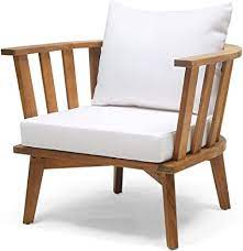 2.4m rectangular table & 8 bay chairs teak set view product. Amazon Com Christopher Knight Home 309123 Dean Outdoor Wooden Club Chair With Cushions White And Teak Finish Garden Outdoor