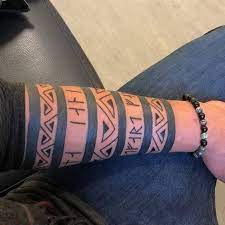 My Norse Theme Tattoo With Short Twig Writing And Nordic Pattern Pattern Tattoo Forearm Band Tattoos Viking Tattoos