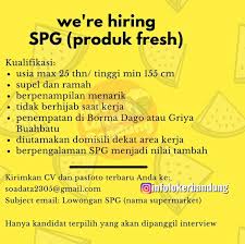 Sebelumnya, cv para pelamar kerja dibuat minimal dua lembar serta dengan tampilan yang kaku atau monoton. Lowongan Kerja Spg Produk Fresh Di Borma Dago Atau Griya Buah Batu Bandung Januari 2020 Info Loker Bandung 2021
