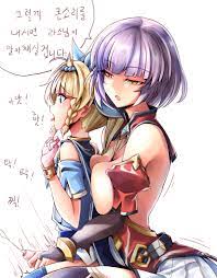 1boy 1girls absurdres blonde hair breasts brown eyes cum dress  epic7 female femboy femboy on female hair ribbon hetero highres karadborg  large breasts little penis malefemale malesub masturbation mercedes (