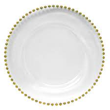 Our collection of charger plates are ideal to dress any table up for special events and parties. Glass Gold Beaded Charger Plate H O F Decor