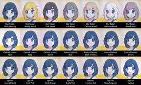 Pokemon Sun And Moon Contact Lipstick And Hair Colors Pokemon Sun Pokemon Pokemon Moon