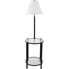Mainstays 54 Glass End Table W Built In 3 Way Floor Lamp Black W Linen Shade Black Floor Lamp Glass End Tables End Table With Lamp