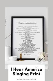 I Hear America Singing Poem Walt Whitman Wall Art Print Etsy Elegant Wall Art Poetry Posters Minimalist Book