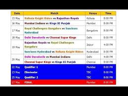 Ipl 2018 Schedule Time Table Final Official Confirmed