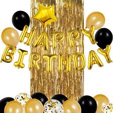 Black and gold party decorations clip art with frames and banners for birthdays graduation or new years instant download commercial use. Black And Gold Birthday Party Decorations Set With Happy Birthday Balloons Banner Confetti Balloons Opwy Shopee Thailand