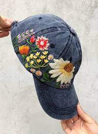 Hand Embroidered Hat Embroidered Flower Hat Embroidery Hat Etsy Hat Embroidery Embroidered Hats Flower Hats
