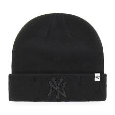 New York Yankees 47 Brand All Black Raised Cuff Knit Hat 47 Brand New York Yankees Knitted Hats