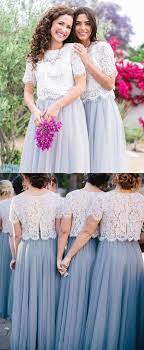 Short Sleeves Lace And Tulle Grey Bridesmaid Dress From Sugerdress In 2020 Short Bridesmaid Dresses Junior Bridesmaid Dresses Bridesmaid Dresses Lace Top
