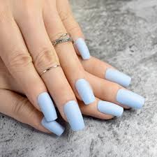 Since acrylic nails are a combination of liquid monomer and powder polymer when applied to your nails and exposed to the air, they form a hard layer, so so when colors like white, light brown and blue are combined to create this beautiful beachy nail art in this way, it brings peace and relaxation. Amazon Com Pure Light Blue Matte Fake Nails Medium Flat 24pcs Frosted Acrylic Pre Designed Nail Tips Easy Diy Finger Faux Ongles Z766 Beauty