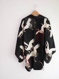 Black And White Kimono Jacket White Cranes Black Haori Jacket Gift For Her Silk Haori Collector Kimono Party Wear Japanese Kimono Jacket Haori Kimono Jacket How To Wear