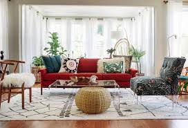Vintage Treasures Spice Up A Bohemian Bungalow Red Couch Living Room Red Sofa Living Room Red Couch Decor