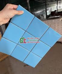 Gạch mosaic vỉ 10x10 thẻ chip màu xanh biển men bóng đơn sắc ốp tường