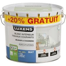 Peinture interieure gris khol6 luxens satin 0.250l is available for purchase in increments of 1. 24 90 Peinture Blanche Mur Et Plafond Travaux Courants Luxens Mat 12 L Toile De Verre Plafond Peinture Blanche