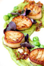 Vegan Scallops With Truffle Pea Puree And Crispy Vegan Bacon Bits Eat Figs Not Pigs Recipe Vegan Bacon Bits Vegan Bacon Recipes