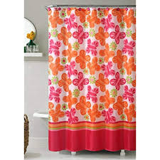 Orange And Pink Printed Fabric Shower Curtain Butterfly And Flowers 72 X 72 Wind Song Continue With Fabric Shower Curtains Printing On Fabric Curtains