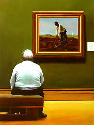 His clothes are rough and dirty, his face careworn, as he stares blankly into the distance. Break Painting Of A Man Sitting On A Bench In Museum Enjoying Man With A Hoe By Jean Francois Millet G Boe Realism Paintings Realism Painting Still Life Art
