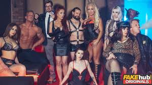 Fake Sex Club Busty real MILF blonde and redhead threesome