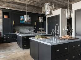 Rustic Farmhouse Kitchen With Black Cabinets And Reclaimed Barnwood Shiplap Ceiling Rustic Farmhouse Kitchen Rustic Kitchen Home Decor Kitchen Kitchen Design