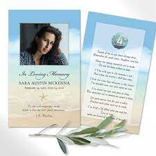 Charcoal and salmon illustrated leaves sympathy card. Beach Funeral Mass Card Customized For You Ocean Theme