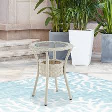 Outdoor wicker table with storage. Lamitan Outdoor Wicker Round Glass Top Accent Table With Storage By Havenside Home On Sale Overstock 29418022
