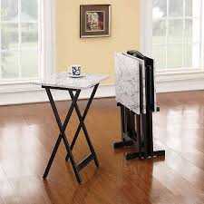 5 Piece Faux Marble Tray Table Set In White In 2020 Tv Tray Table Marble Tray Tray Table