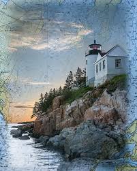Bass Harbor Lighthouse On Maine Nautical Chart By Jeff Folger