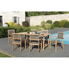 Découvrez notre sélection de tables de jardin en aluminium ou en résine tressée, toutes nos chaises et nos fauteuils hespéride. Ensemble Table Soho En Teck 6 Fauteuils Empilables Taupe En Textilene Ensemble Tables Et Chaises De Jardin Pas Cher