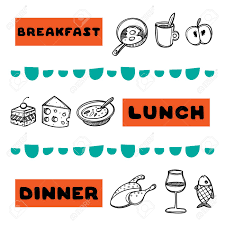 Eating dinner clipart clipart suggest. Hand Drawn Menu For Cafe With Food And Breakfast Lunch Dinner Royalty Free Cliparts Vectors And Stock Illustration Image 105678871