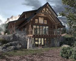The hybridization of the original home design provides the warmth and beauty of a timber frame great room and adjoining kitchen area. Timber Frame Home Designs