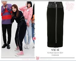 It's a short clip of a thrifted ruffled denim skirt paired with a turtle neck and heeled sandals for your eyes. Dara Style A Twitteren Spotted Mc Dara For Idol League S3 Episode 15 Wearing Sacai Zip Sleeve Navy Wool Turtleneck Sweater Sacai Knitted Denim Skirt Converse Chuck 70 High Top Sneakers Pink