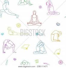 Experiment with various yoga poses, until you feel comfortable. Yoga Poses Colorful Outline Pattern Background Line Illustration Woman Postures Stock Images Page Everypixel
