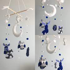 Baby Boy Blues Mobile Decoration Handmade Sewing Felt Decor Baby Nursery Kids Room Flowers Feltflowers Mobile Felt Decorations Baby Decor Baby Nursery