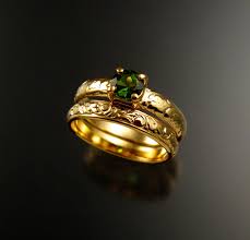 Zac zac posen scalloped floral halo diamond engagement ring. Green Tourmaline 14k Yellow Gold Victorian Floral Pattern Wedding Ring Set Emerald Substitute Engagement Rings