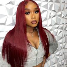 99j Burgundy Straight Lace Front Wigs Human Hair