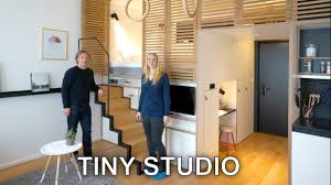Tiny Studio Apartment Sleeping Loft And Moving Staircase Zoku Youtube Using a lofted bed design can be a great way to save room in a small apartment if there is enough vertical space.
