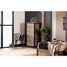 Utilizing a weathered pine finished, the marshall employs clean line designs across each piece. South Shore Munich 6 Drawer Chest Weathered Oak And Matte Black 12536 Rona