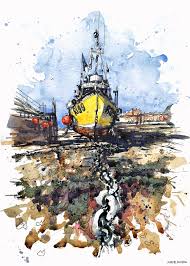 Yellow Fishing Boat Whitstable Kent Mark Darbon Boat Art Boat Painting Watercolor Pictures