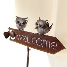 Welcome Gartenstecker Bodenstecker Schild Eule Uhu Kauz Rost Landhaus Vintage Gartenstecker Uhu Kauz
