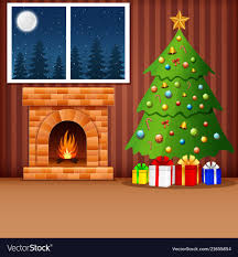 Illustration Of Christmas Living Room With Xmas Tree Presents And Fireplace Download A Free Christmas Scene Drawing Christmas Decoupage Christmas Fireplace