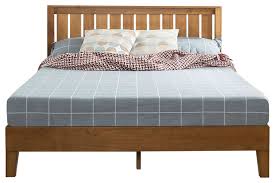 Queen size metal platform bed frame heavy duty mattress foundation q. Queen Solid Wood Platform Bed Frame With Headboard In Medium Brown Finish Transitional Platform Beds By Hilton Furnitures Houzz