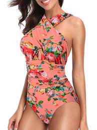 Plus Size Women Ladies Girls One Piece Swimsuit Swimwear Floral Print Beachwear Deep V Tummy Control Swimming Cost One Piece Backless Swimming Costume Swimwear