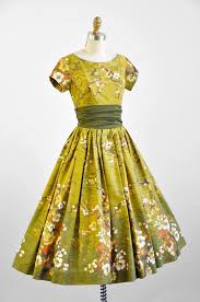 1950s Dress 50s Dress Green Japanese Floral Orange Blossom Print Party Dress Vintage Fashion Beautiful Dresses Fashion