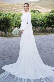 2020 Country Boho Wedding Dresses Long Sleeves Bateau Sheath Backless Long Simple Beach Bridal Gowns Vestidos De Noiva Cheap Customized From Modeldress 90 94 Column Wedding Dress Wedding Dress Sleeves Elegant Bridal Gown