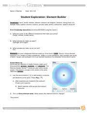 Use the gizmo to answer the following questions. Elementbuilderse 1 Chikamso Name Chikamso Date Student Exploration Element Builder Vocabulary Atom Atomic Number Electron Electron Dot Diagram Course Hero