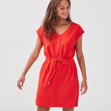 Pratique et confortable, la robe courte est un indispensable en toute saison. Robe Droite Lin Rouge Femme Vib S